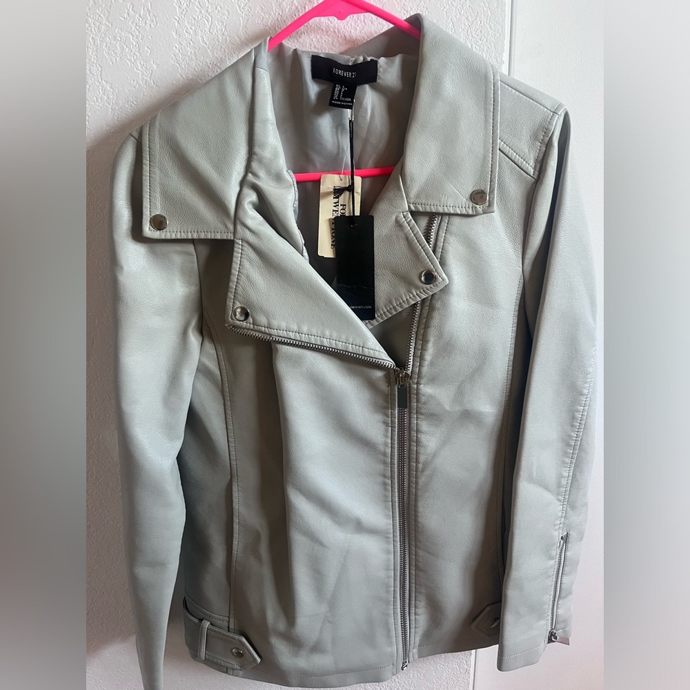 Forever 21 Light Gray Faux Leather Jacket